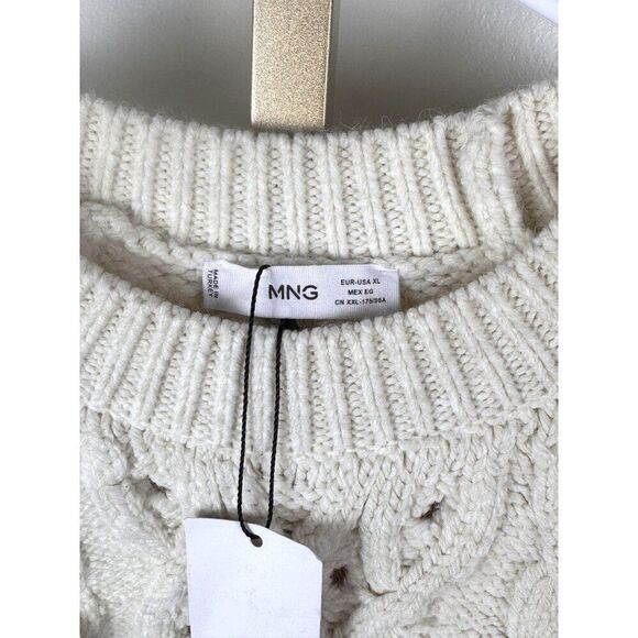 NWT Mango (MNG) Long Sleeve Fisherman Knit Heavy Sweater Winter White Sz XL NEW - Picture 3 of 9